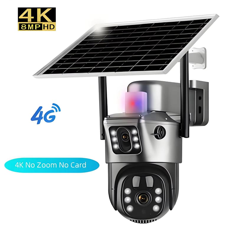 6K 4G Sim Solarkamera 10x Zoom IP CCTV 12MP Doppelobjektiv PTZ-Überwachung PIR Personenerkennung Außensicherheitsschutzkamera 4K Cam No Zoom