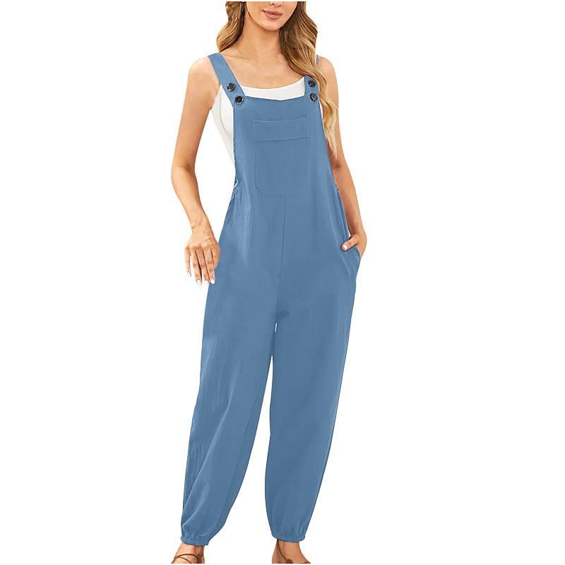 Damen Jumpsuit mit weitem Bein, lockere Passform, modischer Overall, Baggy-Latzhose, Sommer-Overall XS blau