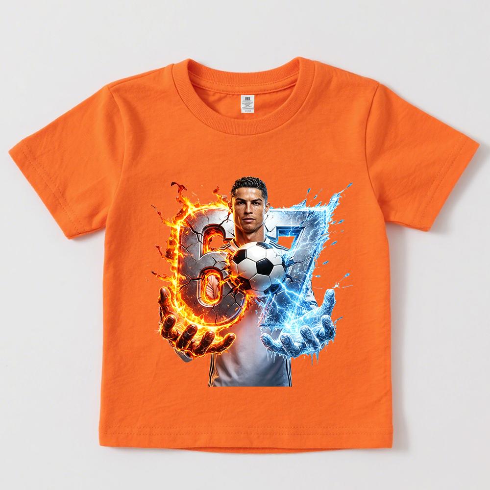CR7 Ronaldo 67 Musterdruck Kinder T-Shirt Lässig Kinderkleidung für Jungen und Mädchen 140 gray