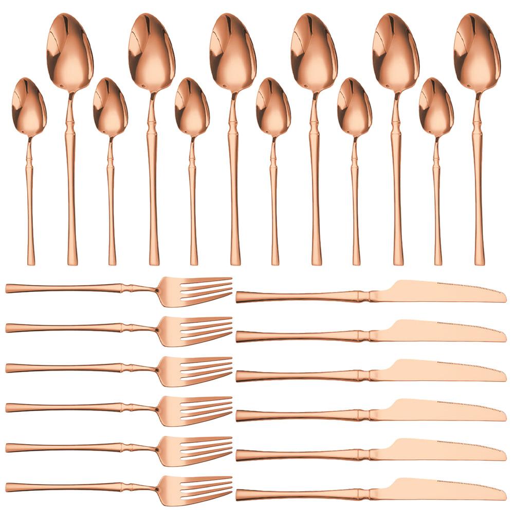24-teiliges Edelstahl-Utensilien-Set inklusive Gabeln, Messer, Löffel, Besteck-Set für 4 Spiegel 24pcs set rose gold