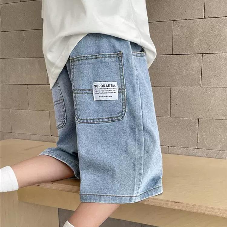 Kinderkleidung Jungen Denim Shorts Sommer Kinderhose Sommer Fünf-Punkt-Hose 160 blau