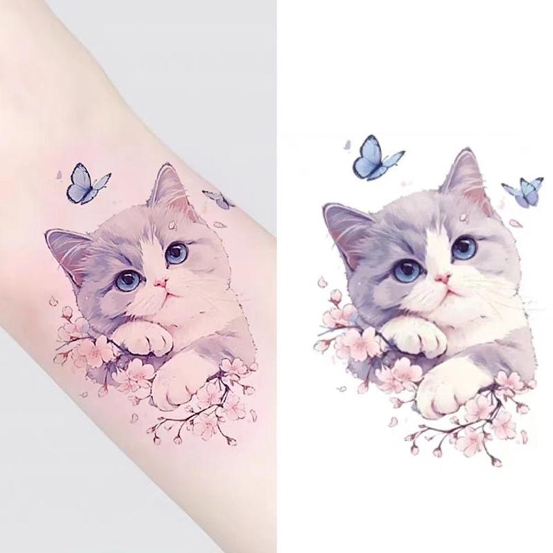4 Teile/los Schmetterling Nette Katze Temporäre Tattoo Aufkleber Farbe Wasserdichte Engel Katze Anhaltende Gefälschte Tattoo Arm Cartoon Tattoo Aufkleber onesize