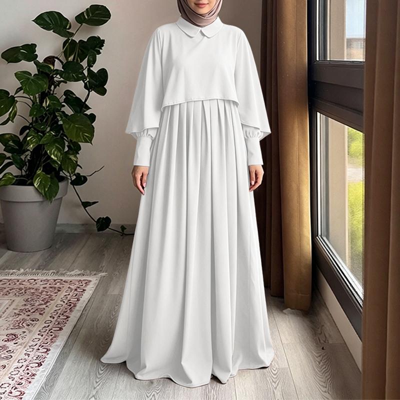 ZANZEA Damen Muslimisch Lässig Rundhals Einfarbig Langarm Locker Kleid S weiß