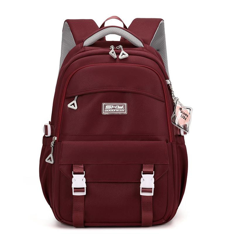 Schlichter einfarbiger Mittelschüler-Rucksack, lässiger Reiserucksack mit großer Kapazität, praktische mehrlagige Taschen, Schultaschen für Oberstufenschülerinnen rot