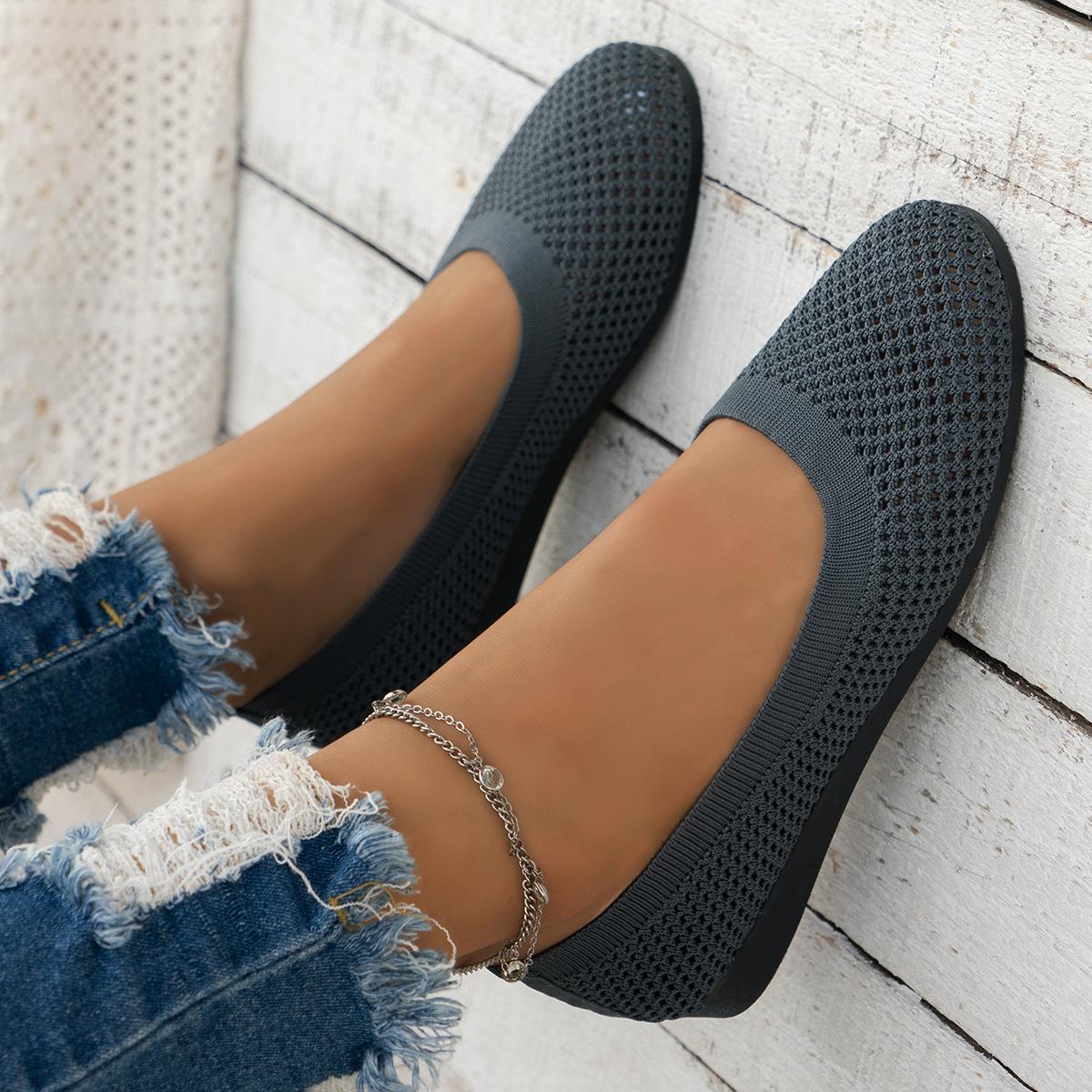 Damen Frühling Herbst Neue Mode Runde Zehe Flache Ballerinas Bequem Atmungsaktiv Mesh Lässig Barfußschuhe 42 dunkelgraue