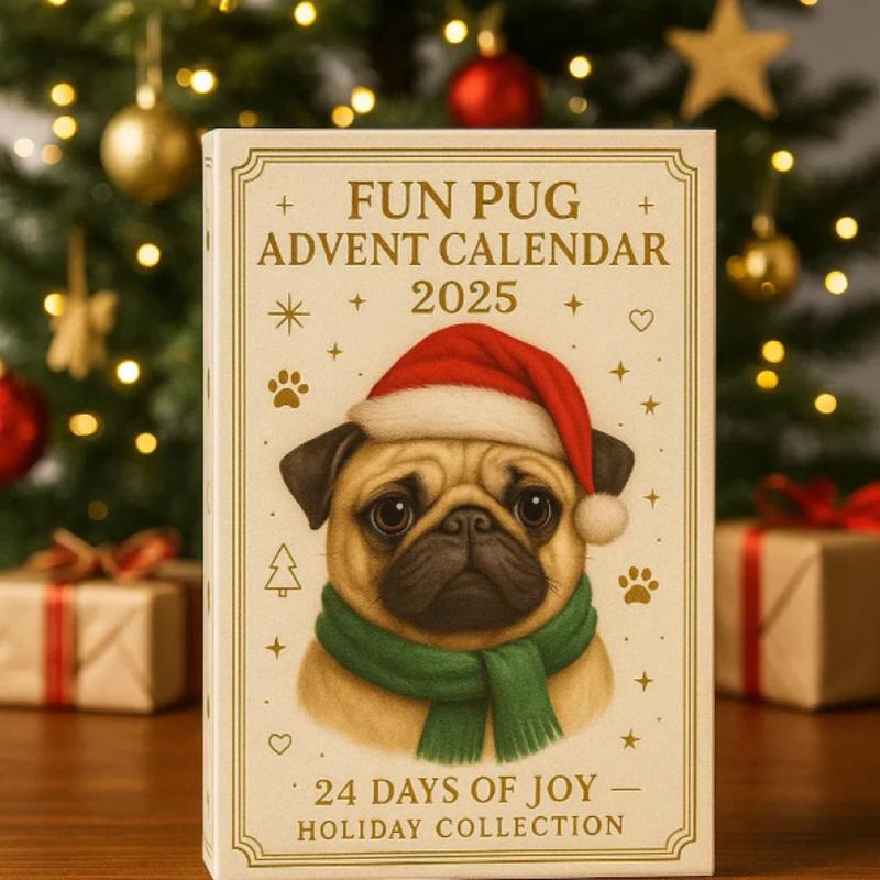 Mops Adventskalender 2025, 24 Tage Weihnachts-Adventskalender mit niedlichen Mops-Hängeornamenten, Weihnachtsgeschenk für Hundeliebhaber A