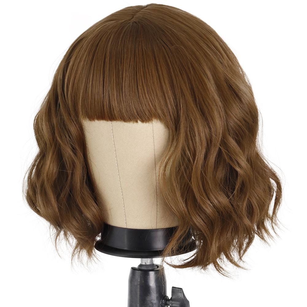 XINRAN Modische Damen-Perücke, kurz, gewellt, mit Pony, weinrot, gewellt, Kunstfaser, mehrfarbig, Perücken für Damen