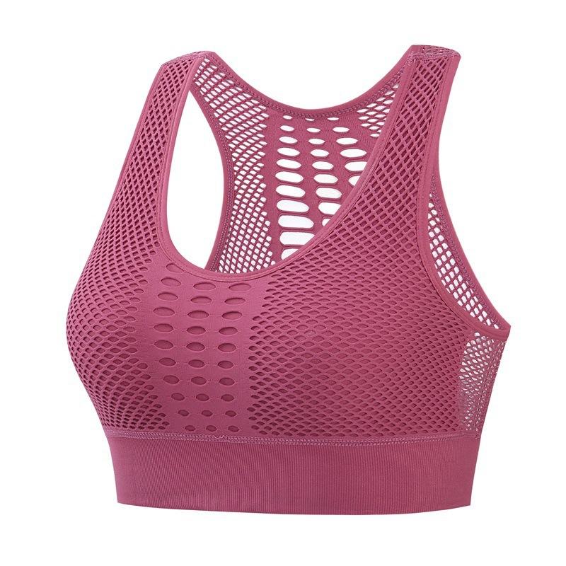 Damen-Sport-BH mit mittlerer Netzunterstützung, überkreuztem Rücken, drahtlos, abnehmbare Körbchen, Oberteile, Freiheit, nahtlos, Yoga, Laufen, Sport-BHs M rosa