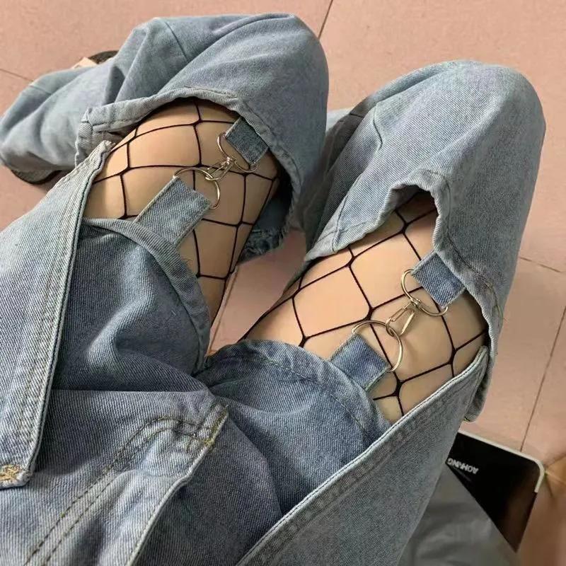 Damen Sexy Hohe Taille Fischernetz Strümpfe Netz Club Strumpfhose Strumpfhose Strick Netz Strumpfhose Zerrissene Jeans Match Lange Socken Dessous Heiß One Size