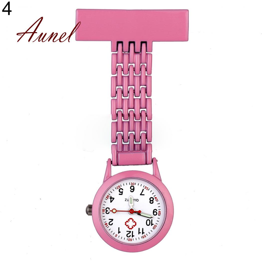 Taschenuhr mit Quarz-Analog-Brosche aus Metall zum Aufstecken, medizinische Krankenschwester-Taschenuhr rosa