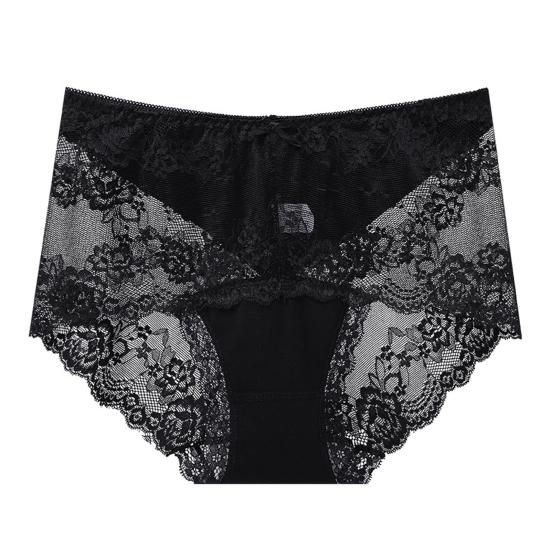 Damen-Höschen mit mittelhoher Taille, Spitze, Aushöhlung, gute Atmungsaktivität, Unterhose mit Po-Lift, einfarbig, feuchtigkeitsableitende Slips für Sport und Arbeit XXL schwarz