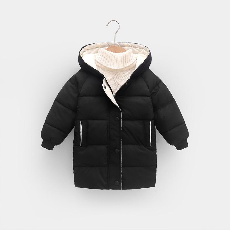 Neue kinder Unten Jacke Jungen Mädchen Winter Kleidung Koreanische Baumwolle Gepolsterte Kleidung Baby Verdickt Mantel 140cm schwarz
