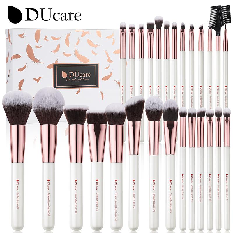 DUcare Pearl White Make-up-Pinsel-Set, 27-teilig, professioneller Pinsel für Make-up, Foundation, Lidschatten, synthetisches Ziegen-Pony-Haar, Make-up-Pinsel-Set 27Pcs Makeup Brushes Set weiß