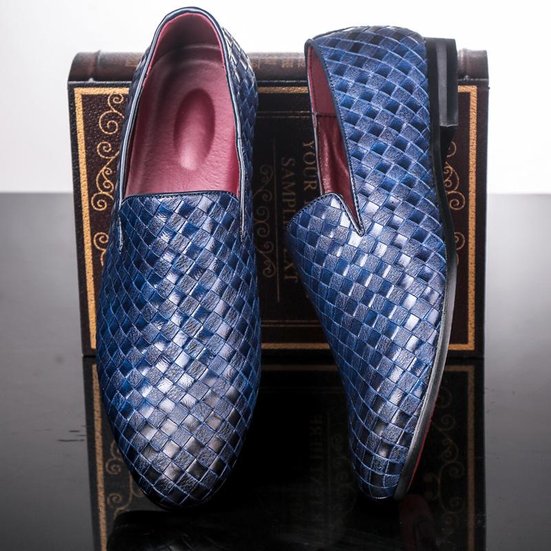 Herren Retro Gewebtes Leder Freizeitschuhe Herren Fahr-Loafer Leichte Mokassins Herren Trendige Party Hochzeit Ballerinas EUR Größen 38-48 46 blau
