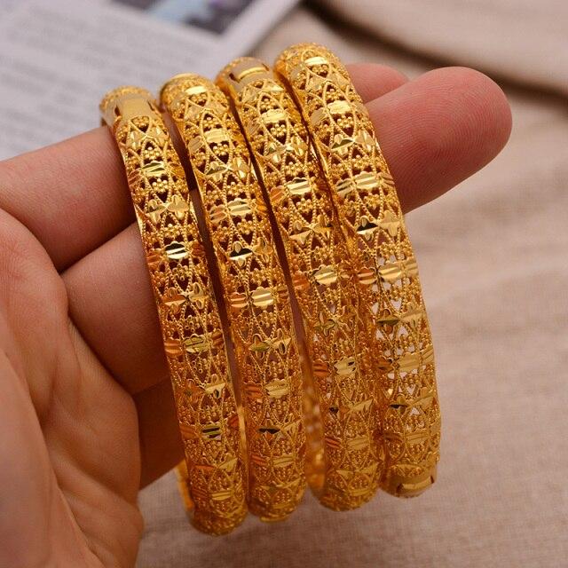 24k 4 teile/los Dubai Hochzeit Armreifen Für Frauen Mann Äthiopischen Schmuck Gold Farbe Afrika Armbänder Frauen Arabischen Geburtstag Schmuck geschenke brown
