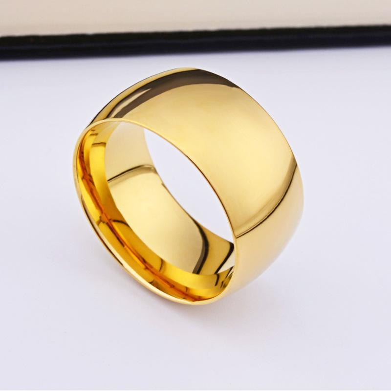 12mm Kein Verblassen Klassische Verlobungsringe Gelbgold plattierter Ring Edelstahlringe für Männer und Frauen 10