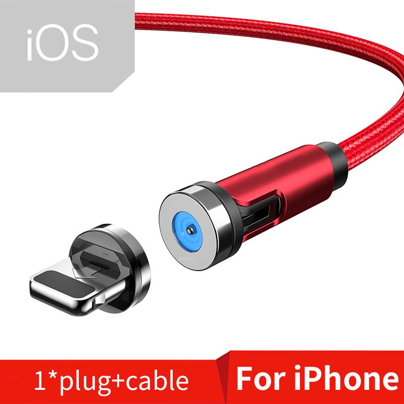 VAORLO 540 Drehen Magnetisches Kabel Schnelle Lade Magnet Ladegerät Micro USB Typ C Kabel Handy Draht Kabel Für iPhone Xiaomi 8Pin rot