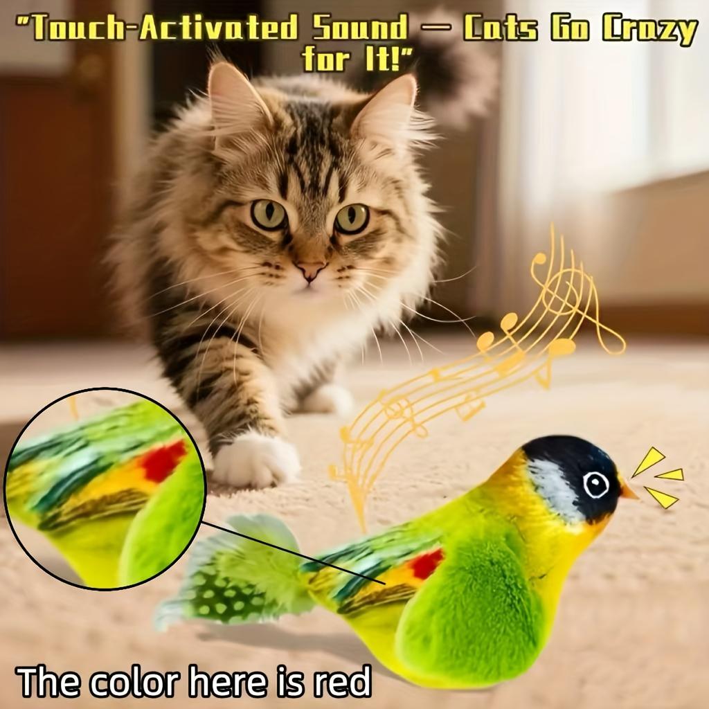 [Katzenspielzeug] Interaktives Plüschvogel-Reizspielzeug für Katzen - Realistisches Zwitschern, Künstliche Federn, Flauschige Federstäbe, Einzeljagd-Spaß 1pc grün
