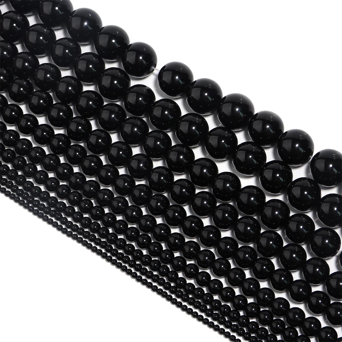 1 Strang 4/6/8/10 mm natürliche schwarze Onyx-Achat-Perlen, Edelstein, runde lose Perlen zur Schmuckherstellung 6mm 38cm1str