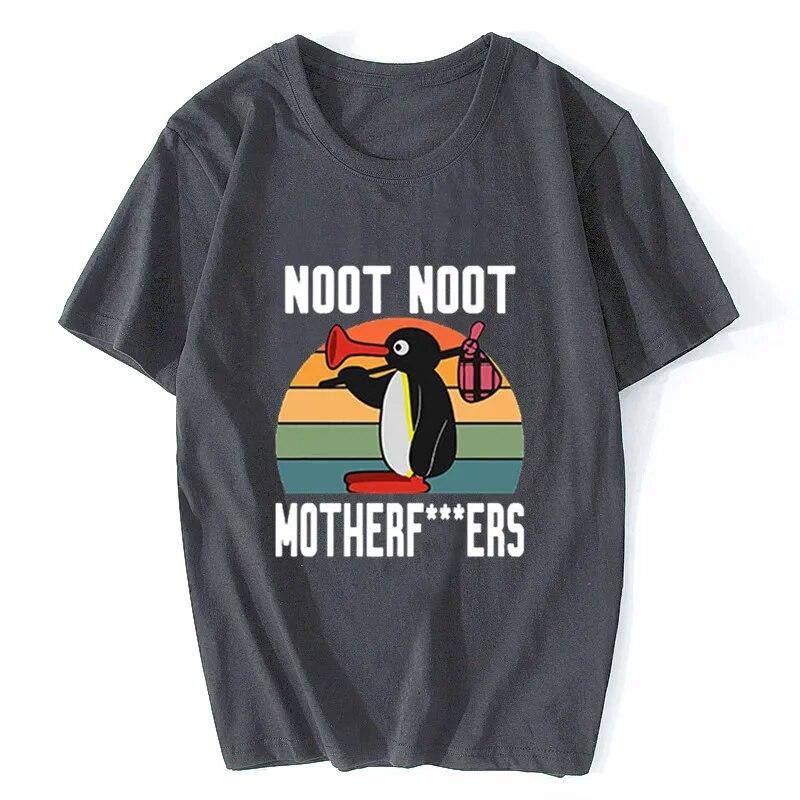 Noot Noot Pingu Kawaii Junge Mädchen Süßes T-Shirt Anime T-Shirt Cartoon Lustiger Pinguin Grafik Tops Frauen Männer Lässiges Übergroßes T-Shirt XS dunkelgrau