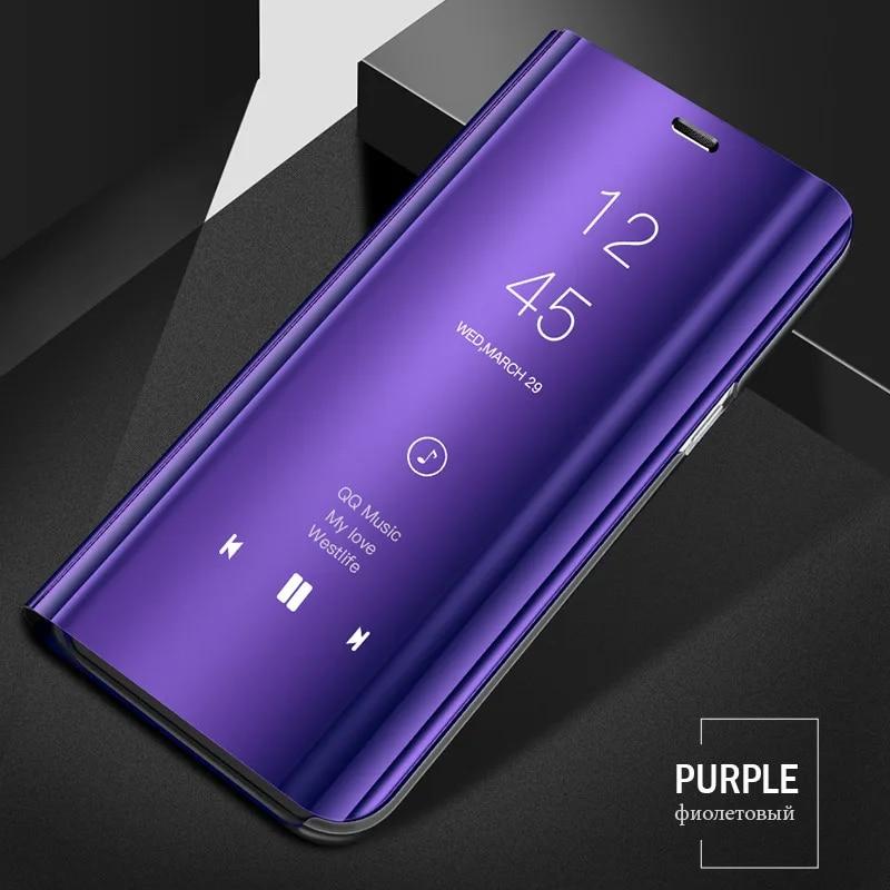 Luxuriöse Smart Mirror Flip Hülle für Samsung Galaxy S24 S23 S22 S20 S21 Ultra S8 S9 S10 Plus FE Note 8 9 10 20 S10e Lite 5G A53 Cover Coque Samsung S21 Plus violett