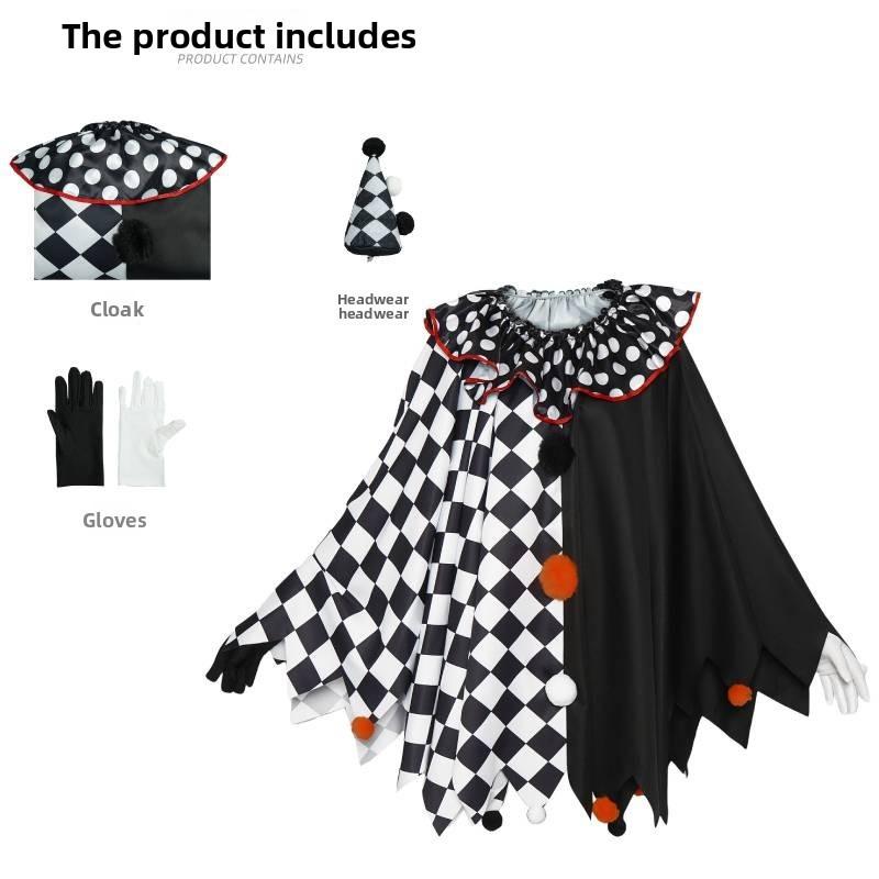 Halloween Cosplay Kostüm Mit Schwarz Weißem Clown Umhang Für Erwachsene Neuheit Rollenspiel black
