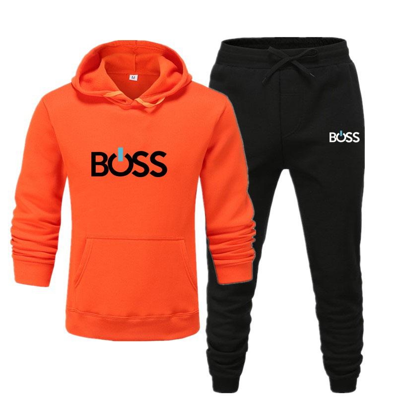 2024 Neue Herren Damen Herbst und Winter Neue Print Style Casual Solid Hoodie Set Paar Set Jogginganzug XL orange