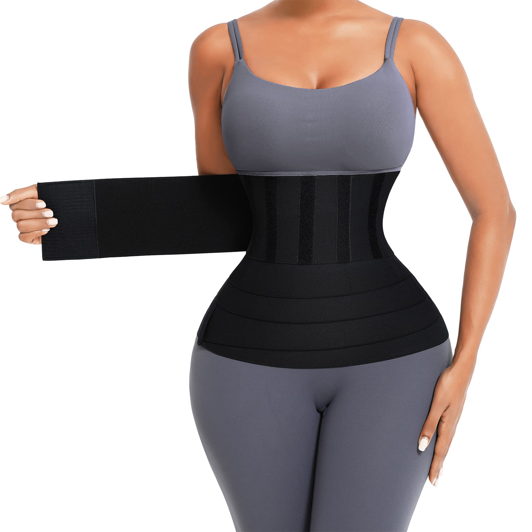 Snatch Me Up Bandage Wrap mit Schlaufe, Taillentrainer für Frauen, Bauchwickel, Gewichtsverlust, Taillentrimmer, Gürtel, Korsett, Bauch, Wear, Schlankheits-Körperformer 4M schwarz