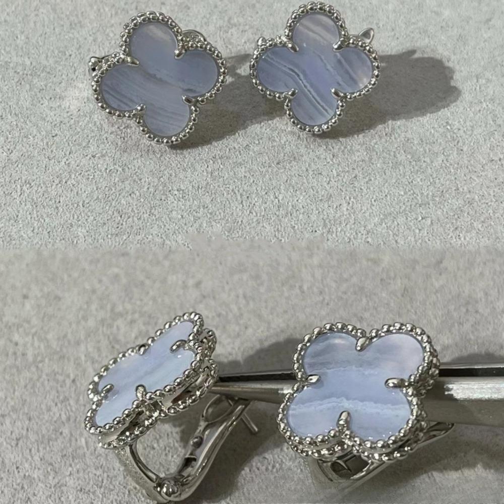 Vierblättriges Kleeblatt Neue Ohrringe Roter Chalcedon 18k Roségold Vierblättriges Kleeblatt Ohrringe Damen Leichter Luxus High-End Modeohrringe silver