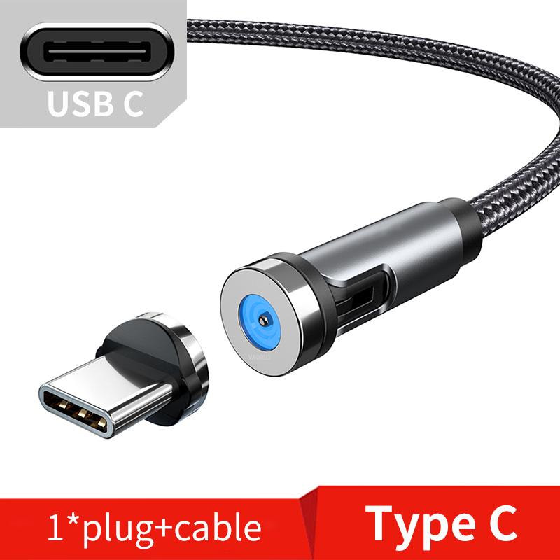 VAORLO 540 Drehen Magnetisches Kabel Schnelle Lade Magnet Ladegerät Micro USB Typ C Kabel Handy Draht Kabel Für iPhone Xiaomi Type-C schwarz