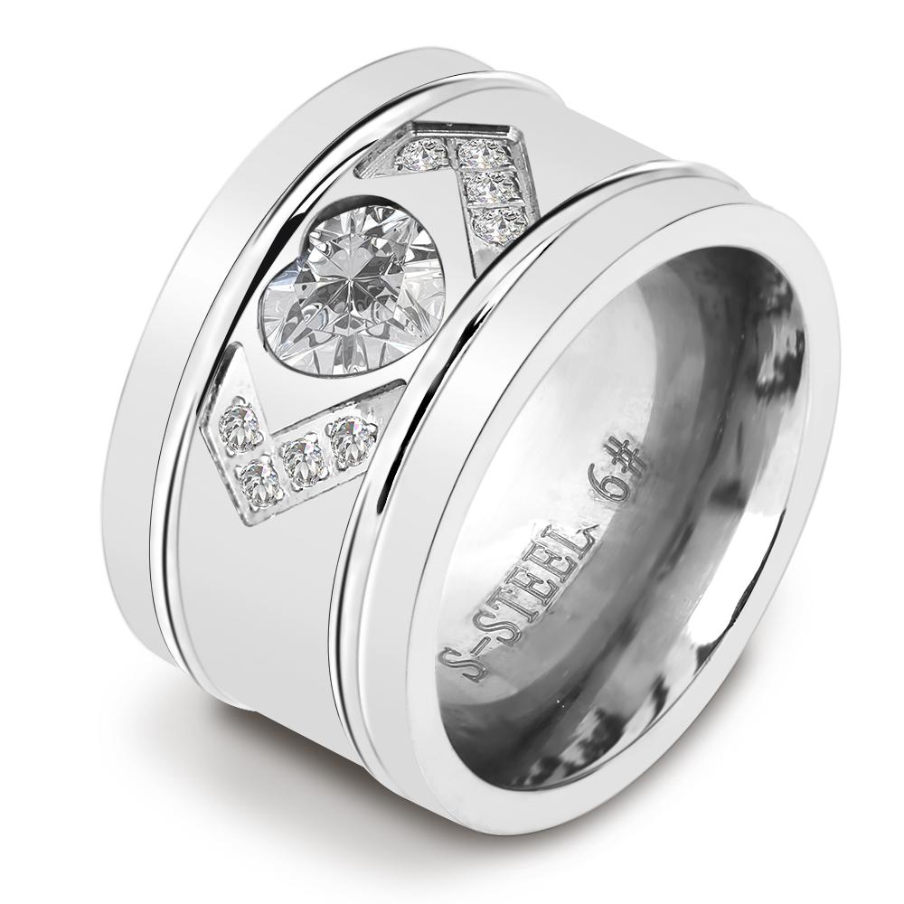 12mm Breiter Ring Schmuck Silber Farbe Edelstahl Weiß Stein Anillos Strass Frauen Party Verlobungsringe 8