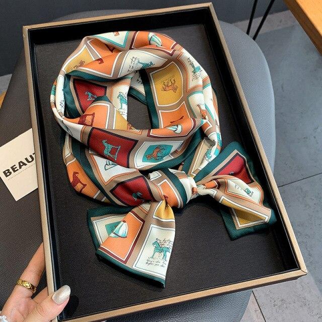 2021 Fashion Floral Print Silk Schal Frauen Dünnen Hals Lange Schals Büro Dame Schal Bandanas Weiblichen Beutel Haar Schals Taschentuch 150x17cm