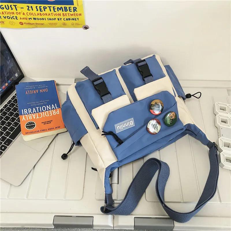 Harajuku Männer Nylon Umhängetaschen für Frauen Umhängetasche Mädchen Schule Buch Taschen Jugend Leinwand Handtaschen Schulter Tasche Sac Bolsas blau