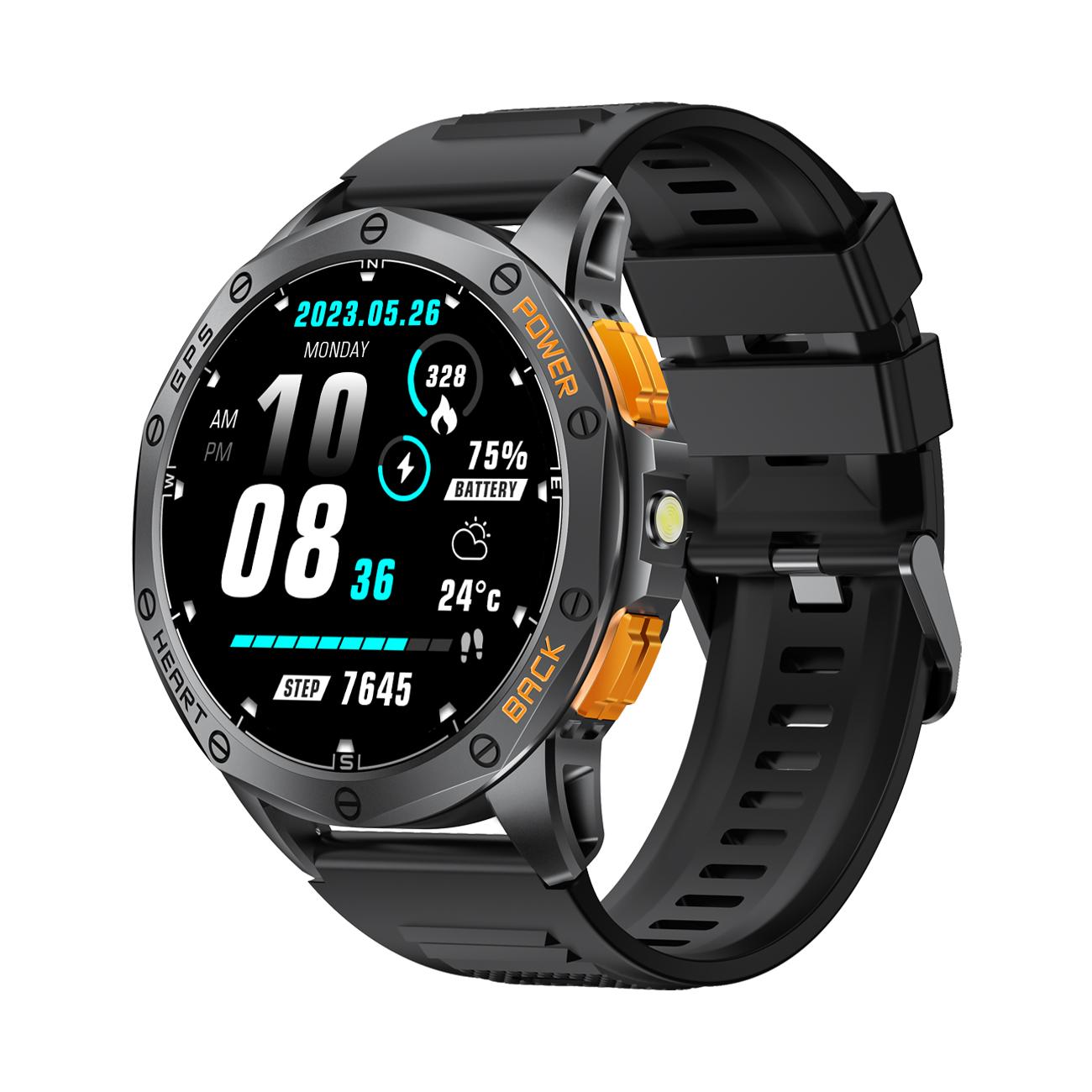 MEVADEN 1,5 Zoll AMOLED-Bildschirm Herren-Smartwatch mit Bluetooth-Anruf, Sportkompass, GPS-Fitnesstracker, Herzfrequenzmesser, Smartwatch für Android IOS schwarz
