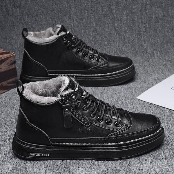 Herren Lässige Trendschuhe Warme Schuhe Herren Winter Warme Stiefeletten Herren Fleece High-Top Baumwollschuhe Herren Lederschuhe 40 schwarz