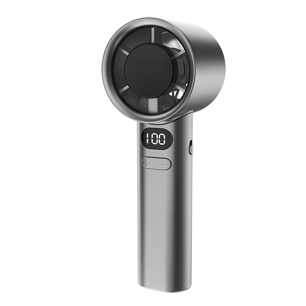 Handventilator Tragbarer Hochgeschwindigkeits-Turbolader Wiederaufladbarer elektrischer Ventilator über USB mit Digitalanzeige grau