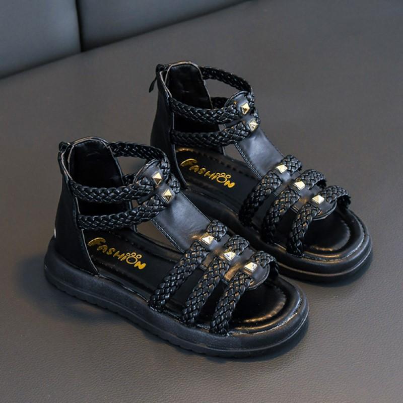 Sommer Neue Mode Offene spitze Prinzessin Schuhe Weichen Sohlen kinder Schuhe Römische Schuhe Mädchen Sandalen 26 schwarz