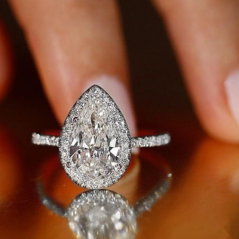 Rosa/Kristall Wassertropfen Zirkon Ringe für Damen Klassisches Design Ewigkeit Hochzeits Verlobungsringe Silberfarbener Schmuck 8 gray