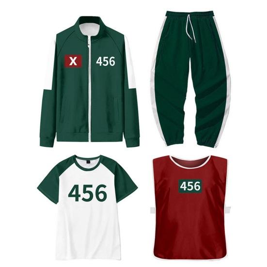 4-teiliges/Set Squid Series Cosplay Kostüm Sweatshirt Jacke Hose T-Shirt Weste Set Reißverschlussjacke Kordelzug Hose Trainingsanzug für Cosplay Partys Täglich S J