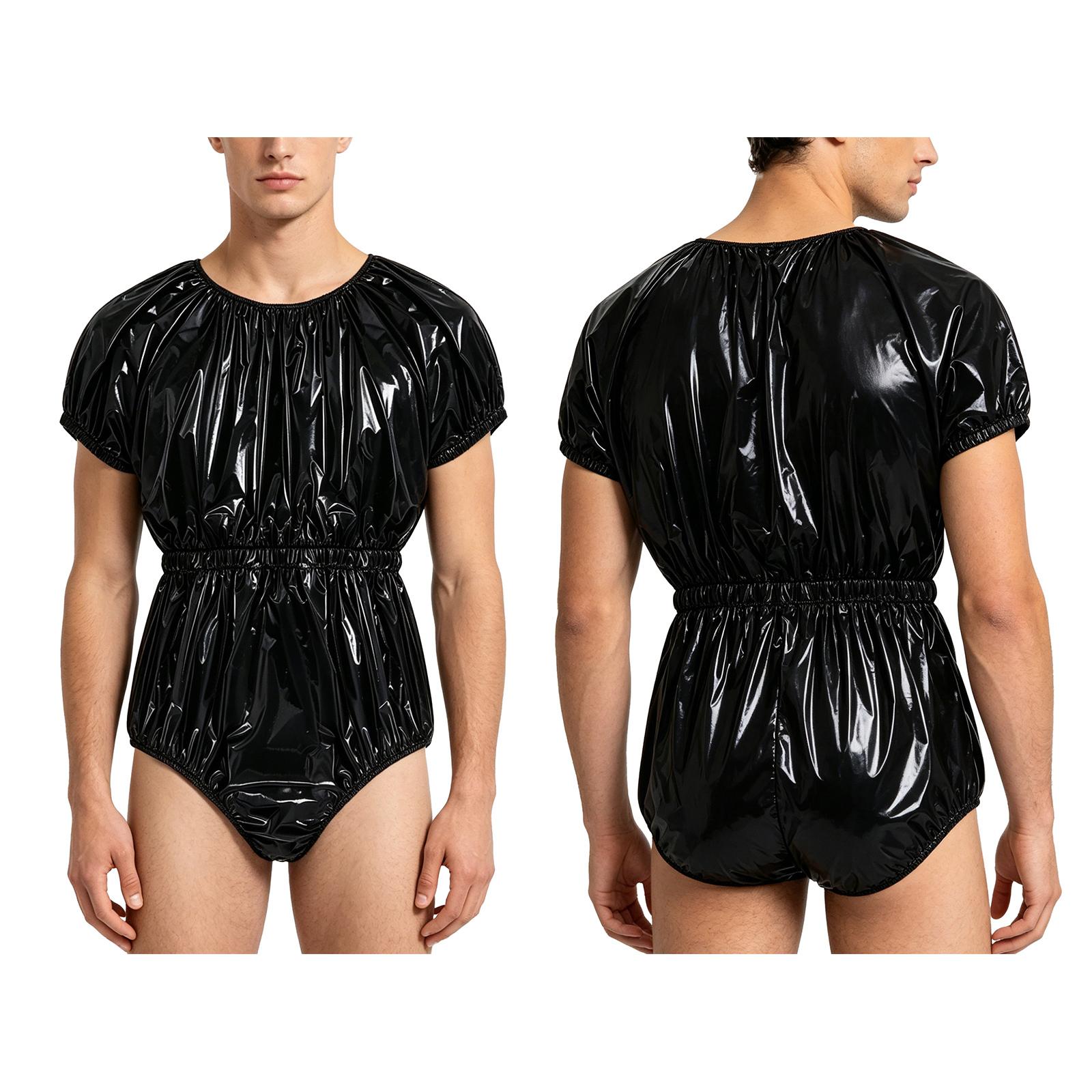 M-3XL Wasserdichter Windel-Overall für Herren, geknöpfter Schritt, kurzärmelig, elastische Taille, auslaufsicherer Body für adaptive Bademode XL schwarz