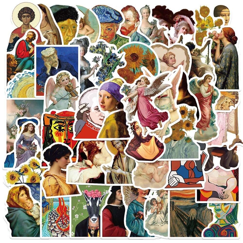 50 Stück berühmte Kunst-Menschen-Aufkleber, Vinyl, wasserfest, Aufkleber für Kinder, Laptop, Handy, Spielzeug, Aufkleber, Computer, Motorrad, Aufkleber