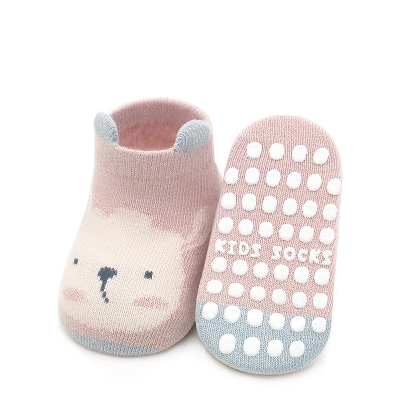 Baby Socken Kleinkind Mädchen Jungen Socken Anti Rutsch Neugeborenen Socken Für Mädchen Jungen Herbst Winter Dicke Warme Weiche Cartoon Druck Kindersocken M(1-3Y) rosa