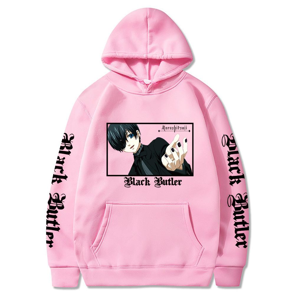 Heißer Anime Black Butler Phantomhive Ciel Grafikdruck Kapuzenpullover Herren Damen Manga Hoodies Lässig Locker Pullover Harajuku Sweatshirt XS rosa
