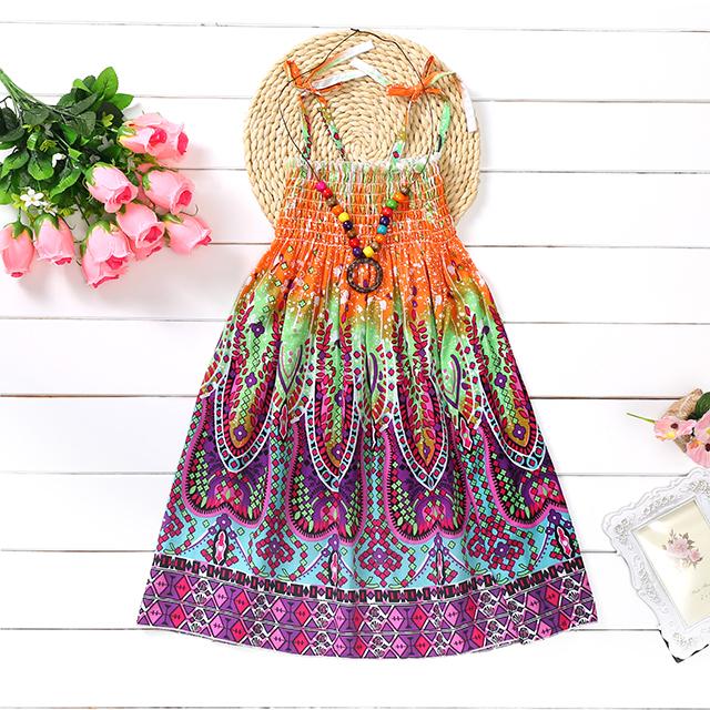 Sommer Mädchen Blumenkleid Träger Rüschen Bohemian Strand Prinzessinnenkleider für Mädchen Kleidung 2-12 Jahre 120 beige