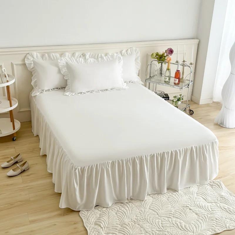 1 stück Spitze Rüschen Einfarbig Bett Rock Schlafzimmer Betten Abdeckung Bett Rock Rutschfeste Matratzen Abdeckung Bettlaken/Tagesdecke 1pc skirt 100x200cm weiß
