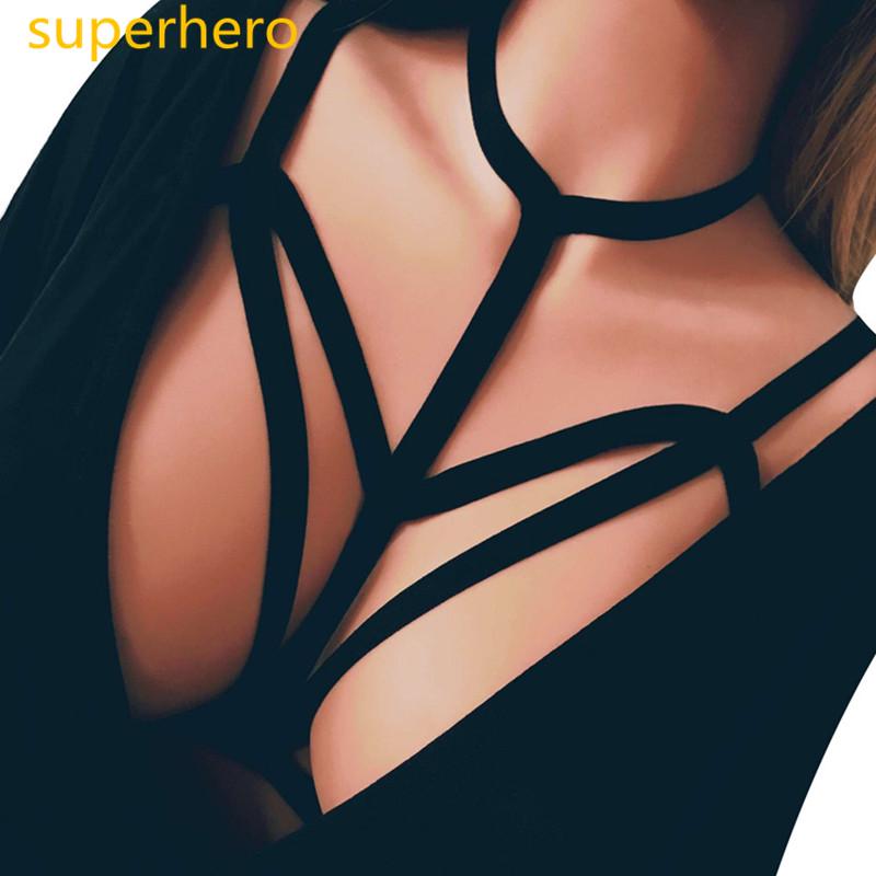 Damen Harness-BH, elastischer Käfig-BH, Riemchen, ausgehöhlter BH, Bustier S schwarz