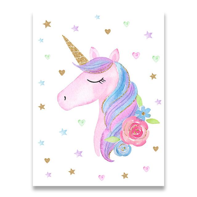 Cartoon Rosa Einhorn Poster Baby Zimmer Kindergarten Drucke Kunst Leinwand Malerei Wand Kunst Bilder Kinder Wohnzimmer Dekoration Kein Rahmen 40*60cm