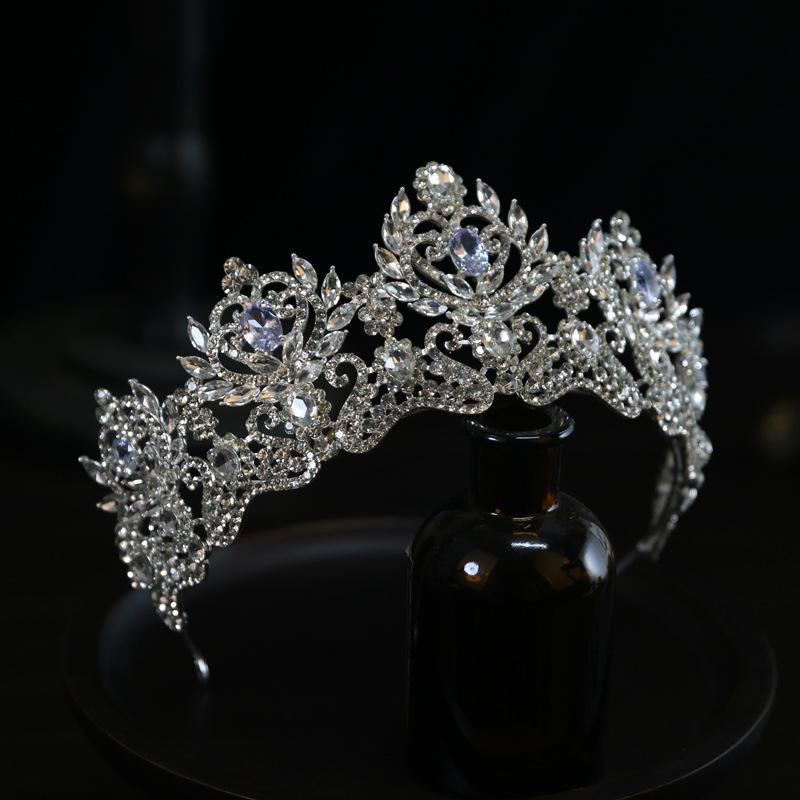 Neue Luxuriöse und Elegante Königskrone Braut Hochzeit Diadem Zirkonia Krone Diadem Haarschmuck Haupt Hochzeitskleid gray