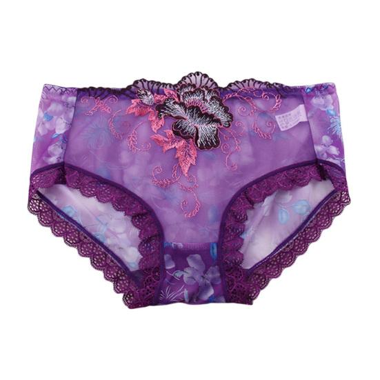 Trendy atmungsaktive schützende elastische Perspektive Spitze Sexy Damen Slips Höschen Unterhosen Alltagskleidung Frauen M violett