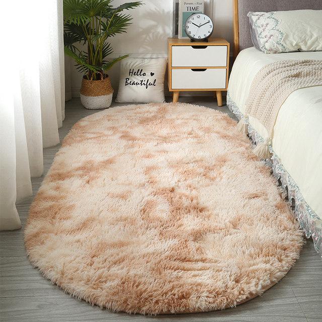 Teppich für Wohnzimmer Große Größe Größe Ovaler Teppich Plüschig Flauschig Kinderzimmer Zimmer Haarig Weich Fußmatten Haus Zierlicher Teppich 60x160cm